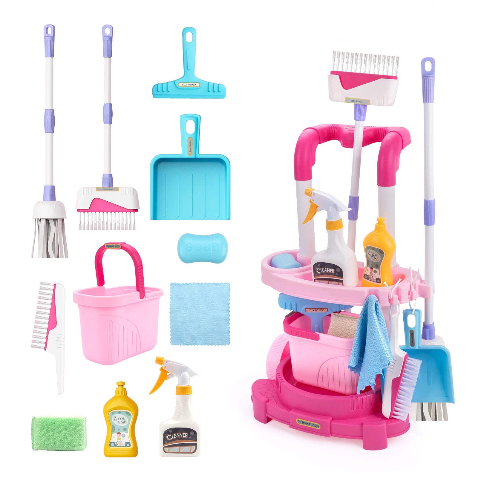 12Pcs/Set Kids Cleaning Set Housework Supplies Kit with Dustpan Broom Bucket Mop Cleaning Set Play House Toys for Boys & Girls