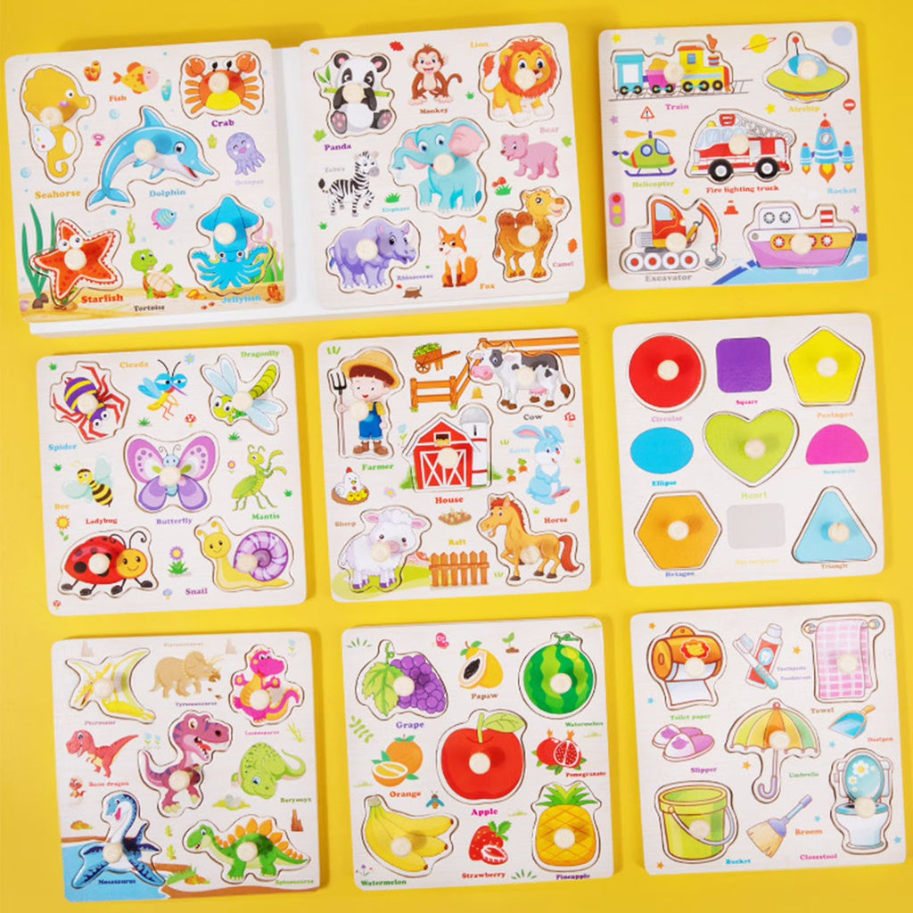 Wooden Peg Puzzles for Toddlers, Montessori Toddler Puzzles for 3 4 5 Years Old, Preschool Educational Learning Puzzles Toys Gifts for Baby Boys Girls Age 3-5 (Sea Animals)