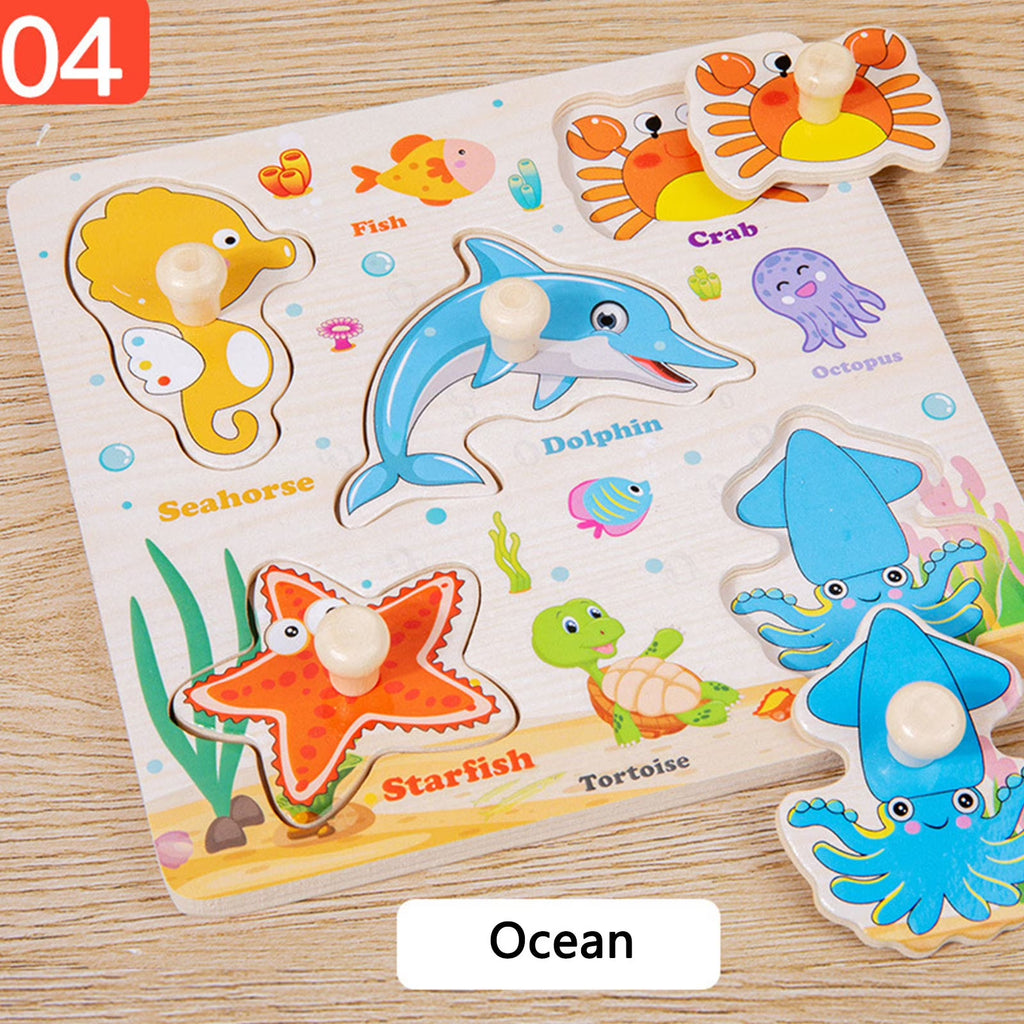 Wooden Peg Puzzles for Toddlers, Montessori Toddler Puzzles for 3 4 5 Years Old, Preschool Educational Learning Puzzles Toys Gifts for Baby Boys Girls Age 3-5 (Sea Animals)