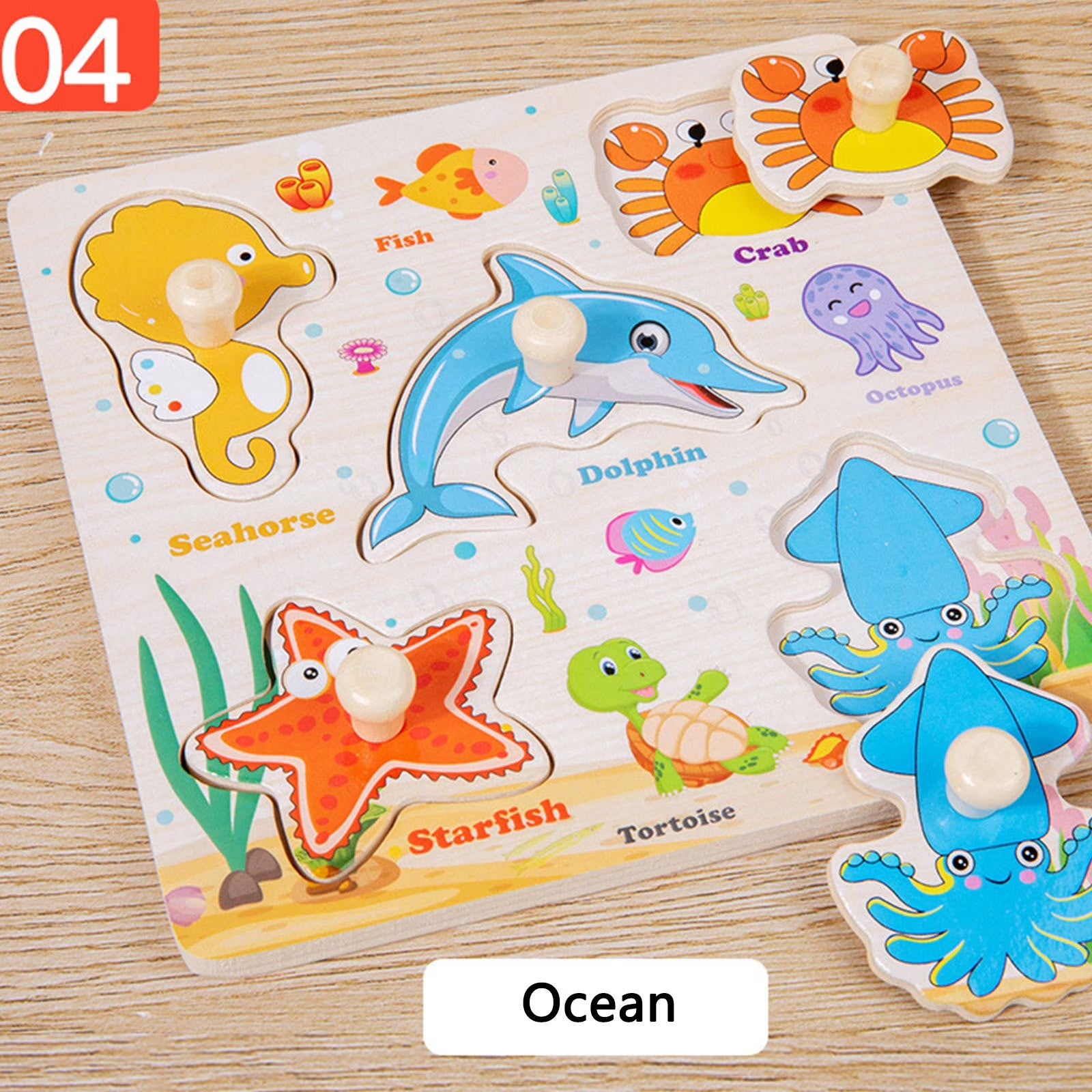 Wooden Peg Puzzles for Toddlers, Montessori Toddler Puzzles for 3 4 5 Years Old, Preschool Educational Learning Puzzles Toys Gifts for Baby Boys Girls Age 3-5 (Sea Animals)