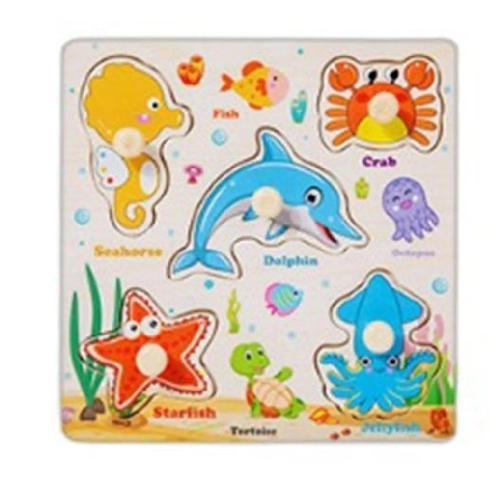 Wooden Peg Puzzles for Toddlers, Montessori Toddler Puzzles for 3 4 5 Years Old, Preschool Educational Learning Puzzles Toys Gifts for Baby Boys Girls Age 3-5 (Sea Animals)