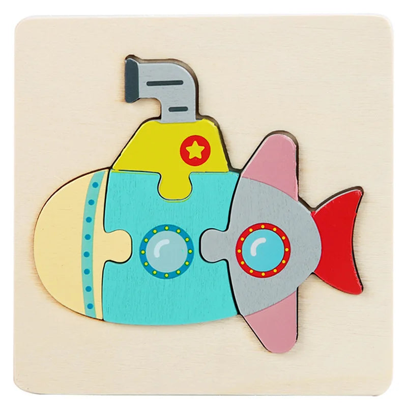 Kids Wooden Toys 3D Wood Puzzle Cartoon Animals Cognitive Jigsaw Puzzle Early Learning Educational Toys For Children Gift
