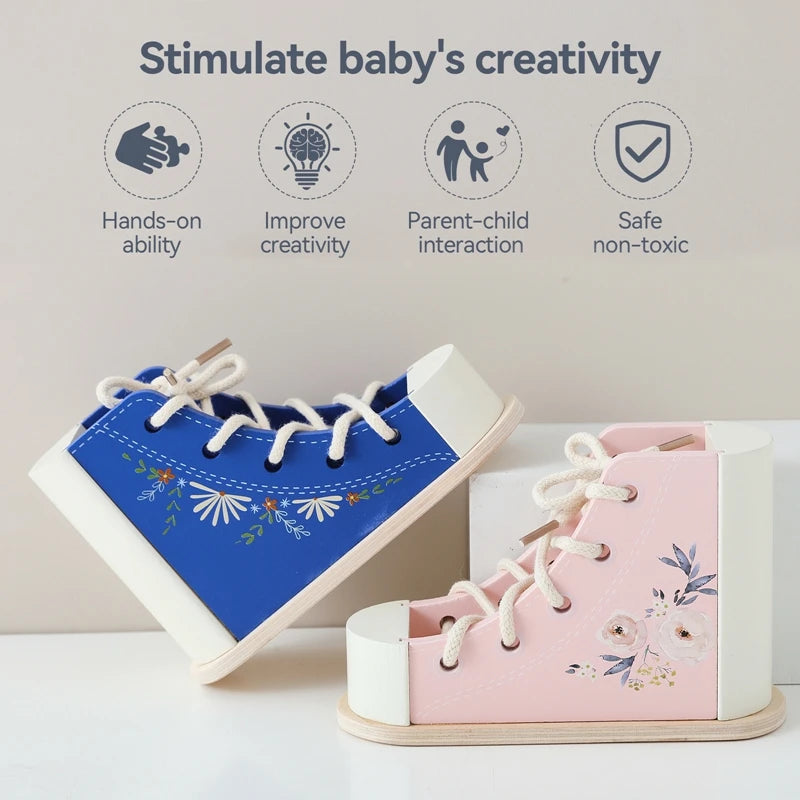 Baby Montessori Wooden Toys  Learn to Tie Shoelaces Toy Kids Toddlers Fine Motor Skills Toy Early Educational Toys Birthday Gift