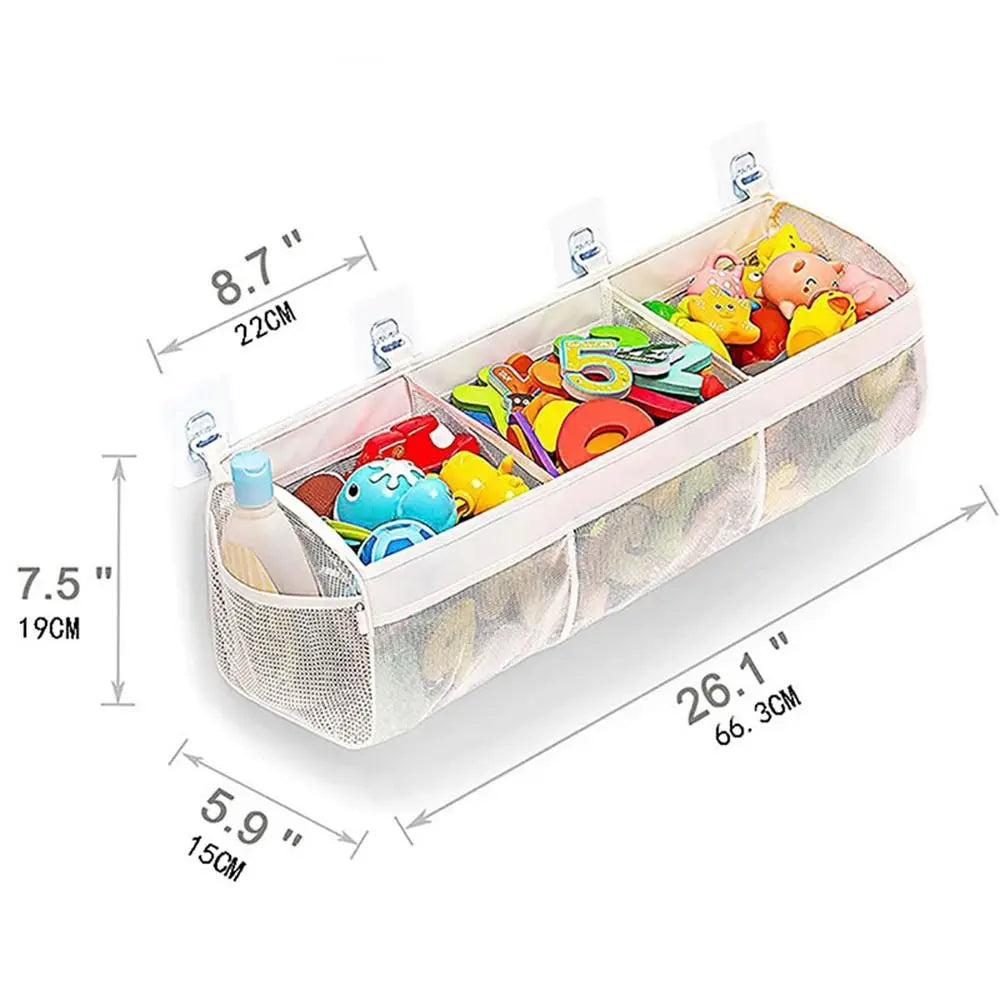 Large Openings Bathroom Toy Storage Bag 3 Compartment Quickly Dry Bath Storage Holder with Sticky Hook Breathable