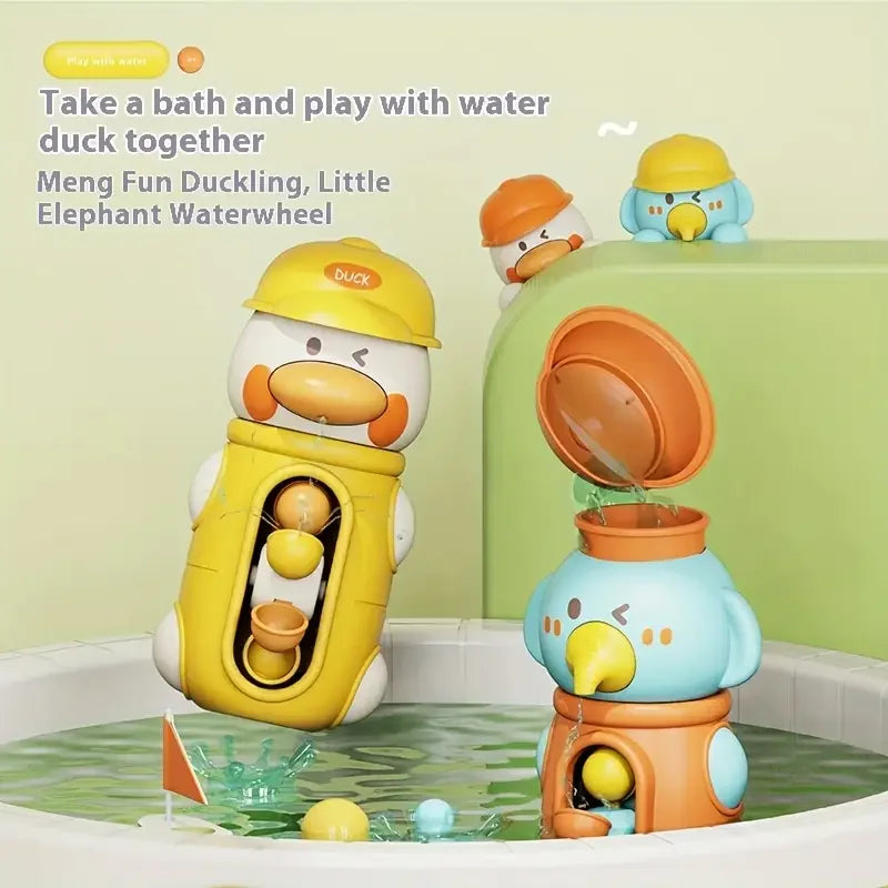 Bath Bathtub Toys Kids Gifts for Toddlers Duck Rotatable Waterwheel Bathroom Strong Suckers Water Scoop Fun Bath Toys