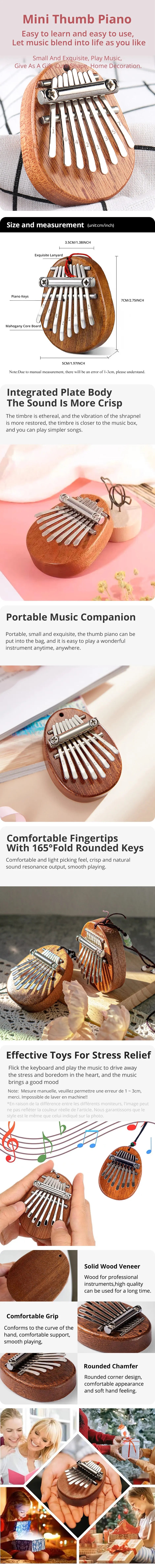 1 unidad de mini piano de pulgar de madera, juguetes musicales, 8 tonos, piano de dedo portátil para principiantes