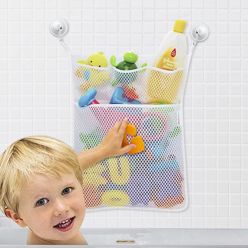 Shower Bath Toys White Pink Baby Kids Toy Storage Mesh with Strong Suction Cups Toy Bag Net Bathroom Organizer for Kids Toddlers