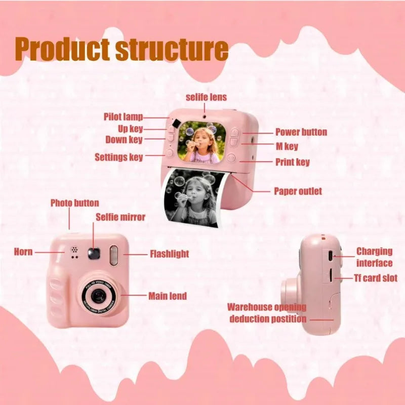 Children's Polaroid print camera high definition dual lens can take pictures and videos toy gift box