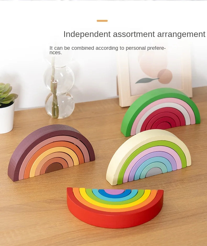 Baby Toys Rainbow Building Blocks Wooden Toys For Kids Creative Rainbow Stacker Montessori Educational Toy For Children