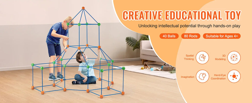 SucceBuy Fort Building Blocks Kids Creative Indoor Play Tent Brick Kit with 80 Rods 40 Balls for DIY Educational Castle Toys