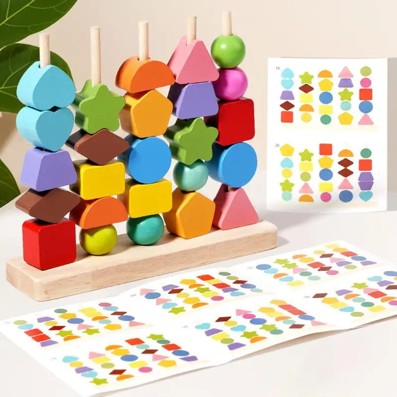 Early Learning Montessori Toys; Wooden Stacking Blocks, Lacing Beads & Shape Stacker; Amazing Sequencing Gift Ideas