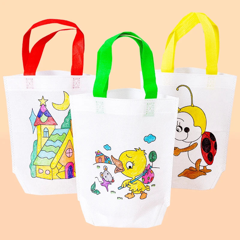 Children Drawing Toys DIY Graffiti Bag And Colored Marking Painting Non Woven Gift Bag Crafts Colorful Filling Painting Bag TMZ