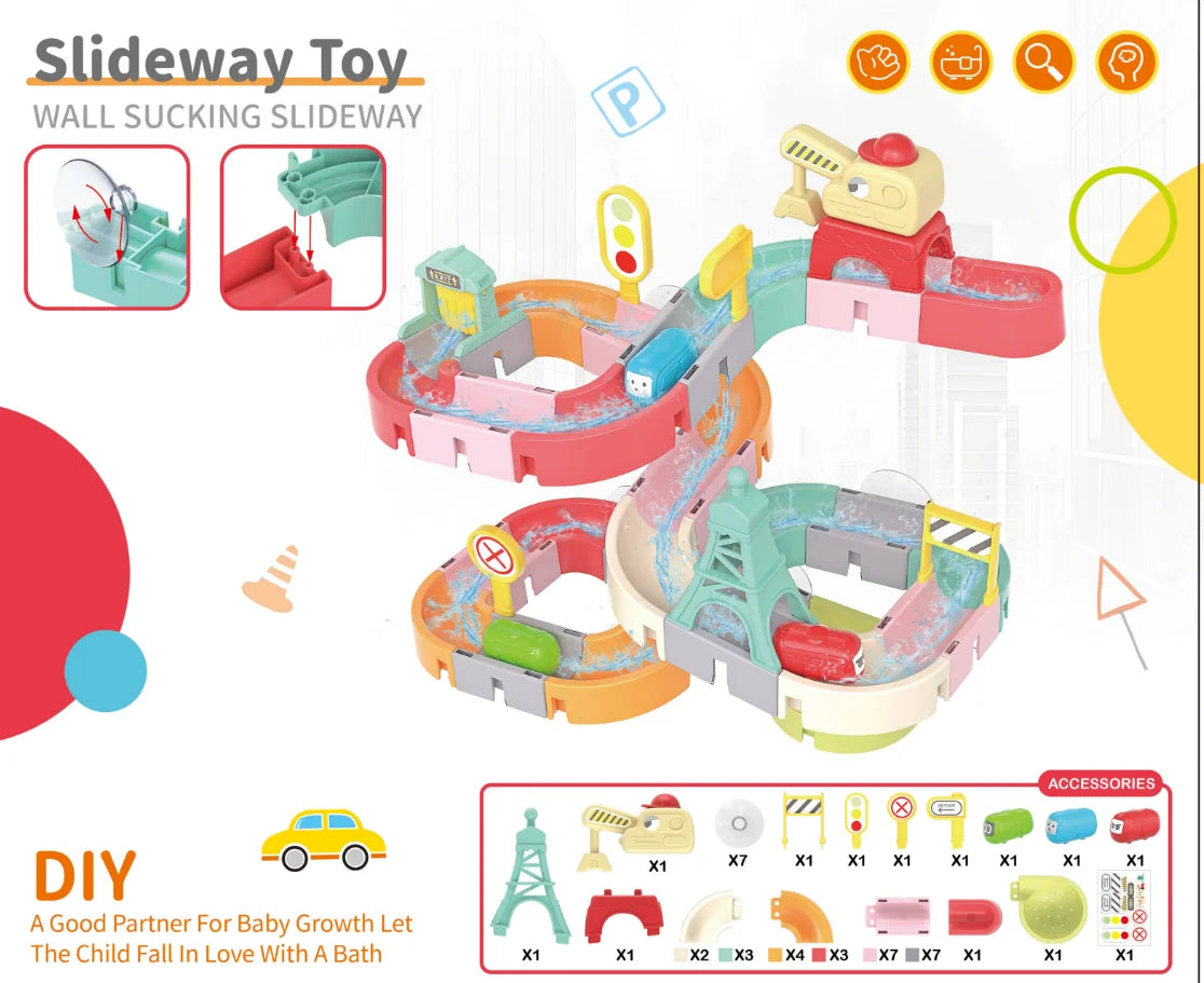 Bath Toys for Kids DIY Building Water Slide Tracks Dinosaur Bathtub Wall Toys for Toddlers Fun Baby Bathtime Bath Tub Shower