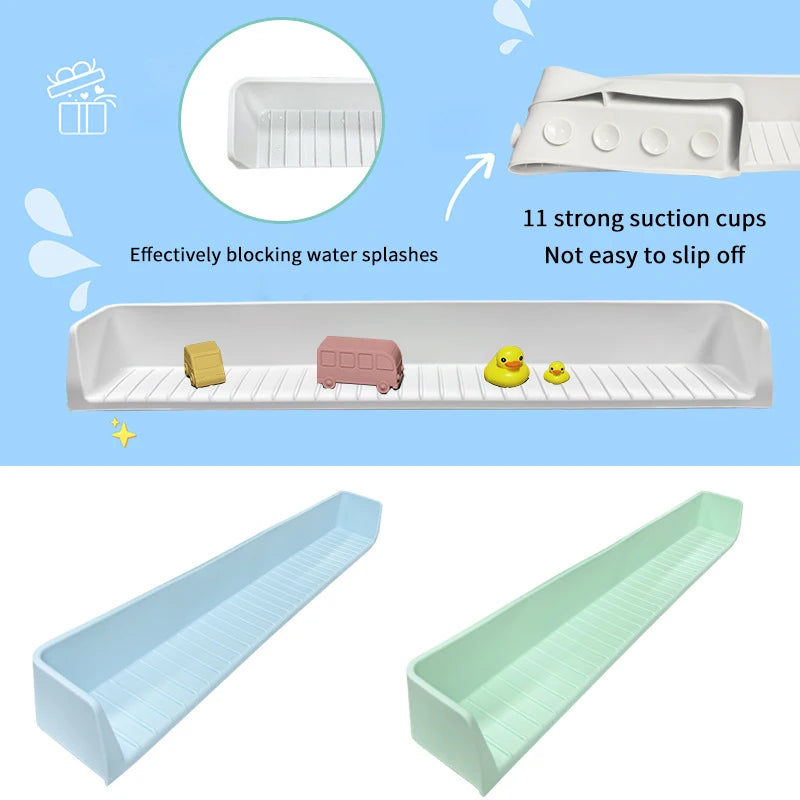 1PC Bathtub Splash Guard For Kids - Silicone Tub Side Shelf For Extra Play Space, Large Bath Toy Tray Holder