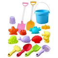 Kids Beach Toys Set 17Pcs Summer Outdoor Sand Box Kit with Bucket Spade Castle and Fish Molds Infant Sand Pit Toys for Baby