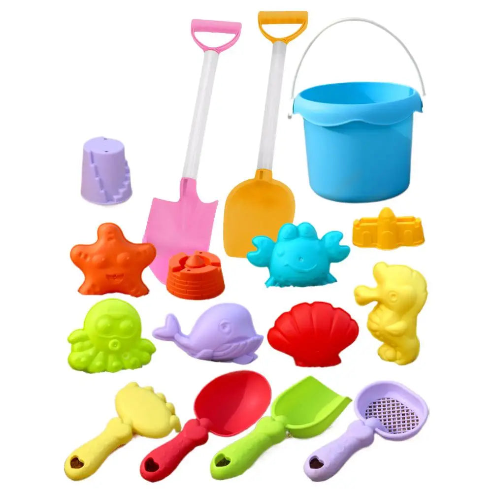 Kids Beach Toys Set 17Pcs Summer Outdoor Sand Box Kit with Bucket Spade Castle and Fish Molds Infant Sand Pit Toys for Baby