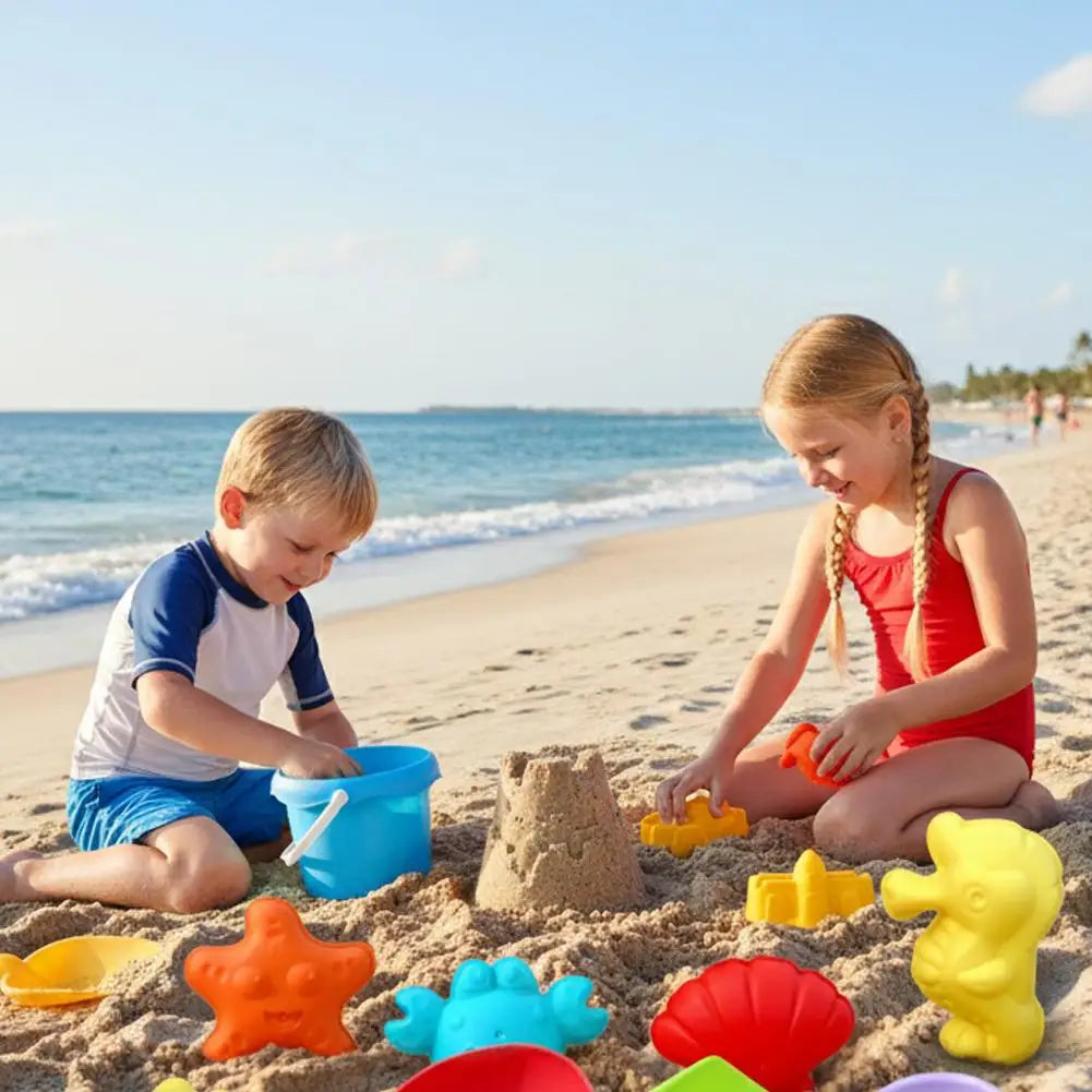 Kids Beach Toys Set 17Pcs Summer Outdoor Sand Box Kit with Bucket Spade Castle and Fish Molds Infant Sand Pit Toys for Baby