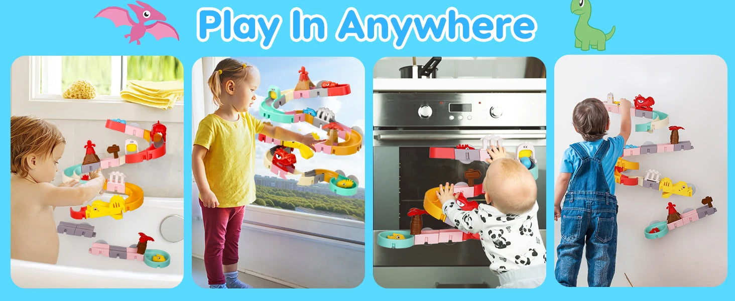 Bath Toys for Kids DIY Building Water Slide Tracks Dinosaur Bathtub Wall Toys for Toddlers Fun Baby Bathtime Bath Tub Shower