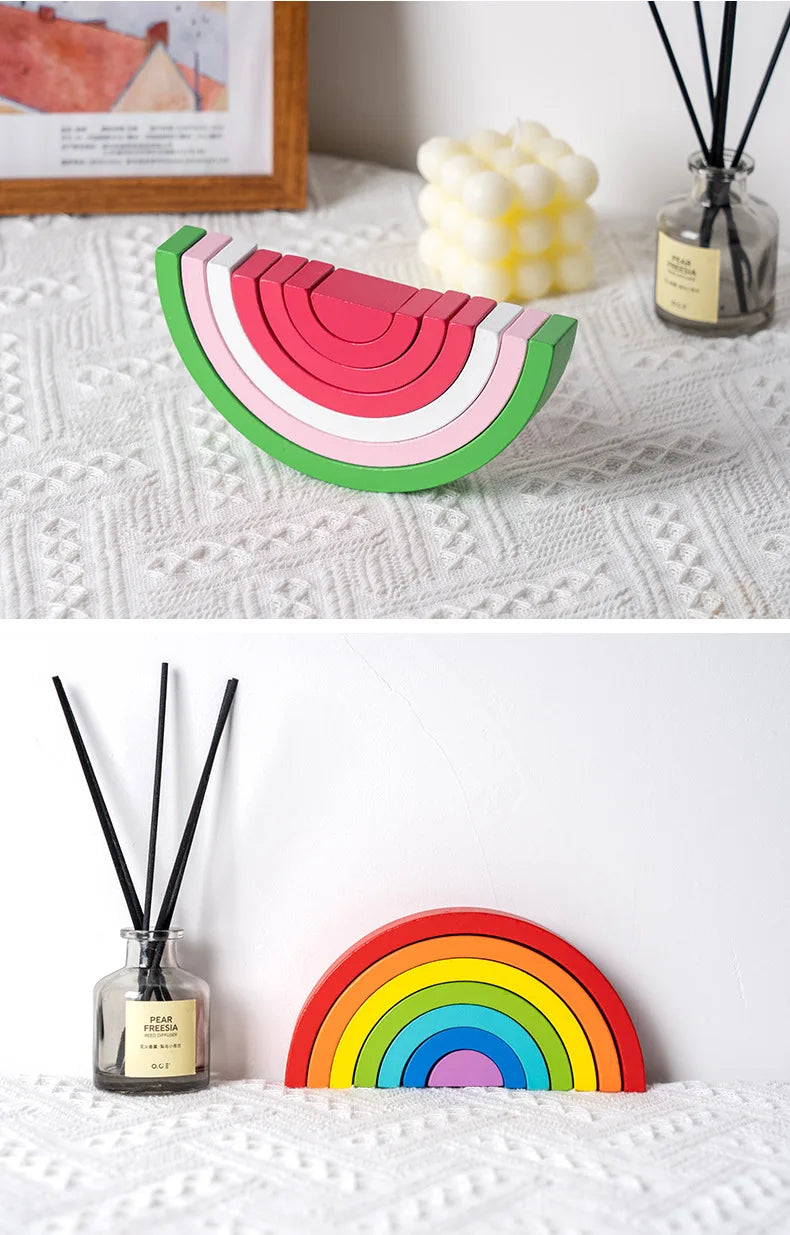 Baby Toys Rainbow Building Blocks Wooden Toys For Kids Creative Rainbow Stacker Montessori Educational Toy For Children