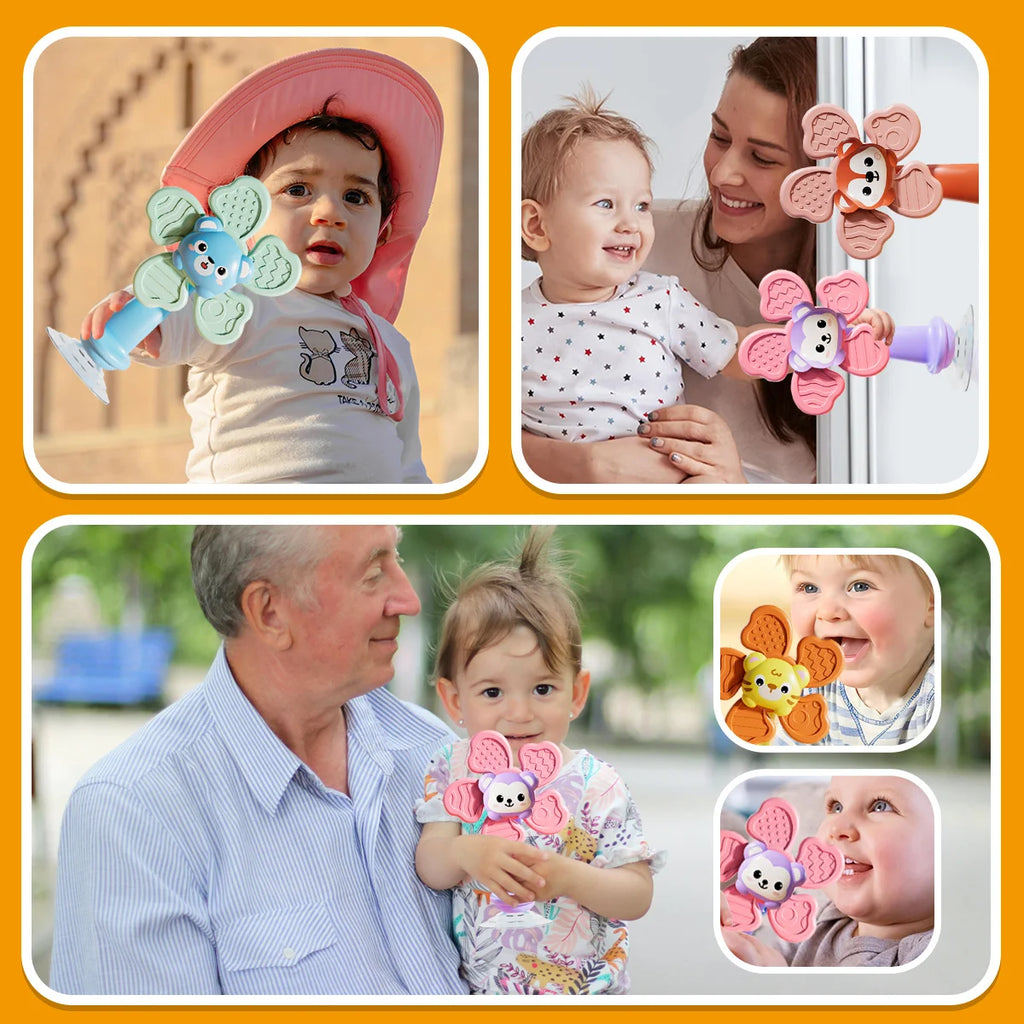 Montessori Suction Spinner Toy for Babies Animal Fidget Spinner Sensory Texture Toy for Fine Motor Skills Early Development Toys