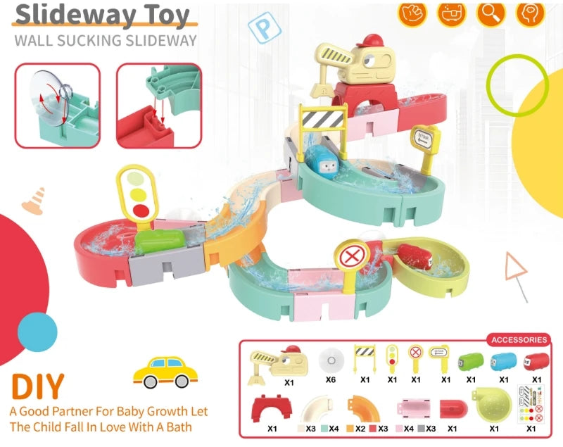 Bath Toys for Kids DIY Building Water Slide Tracks Dinosaur Bathtub Wall Toys for Toddlers Fun Baby Bathtime Bath Tub Shower