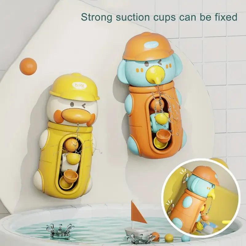 Bath Bathtub Toys Kids Gifts for Toddlers Duck Rotatable Waterwheel Bathroom Strong Suckers Water Scoop Fun Bath Toys