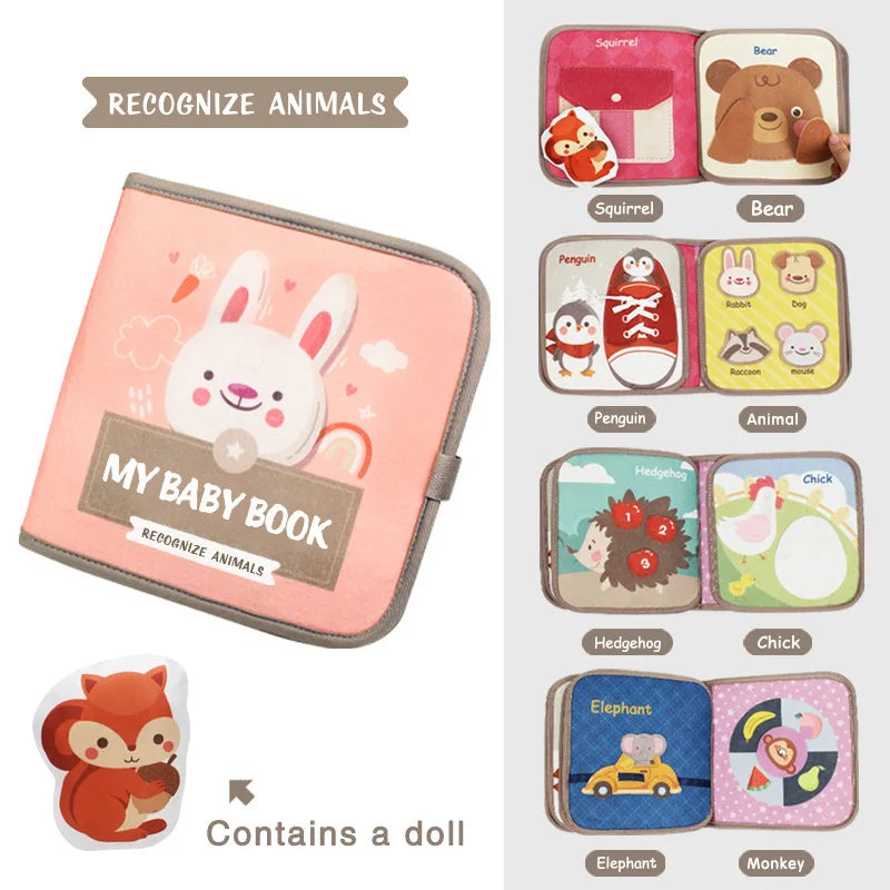 Montessori Libro de Actividades para Bebés, Libro de Educación Temprana, Libros de Tela Cognitivos de Animales, Juguete de Rompecabezas, Libros de Pegado Repetido y Juguetes Sensoriales de Regalo