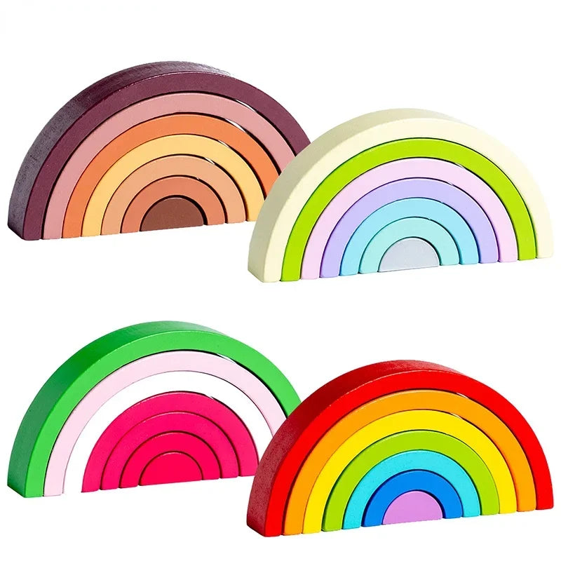 Baby Toys Rainbow Building Blocks Wooden Toys For Kids Creative Rainbow Stacker Montessori Educational Toy For Children