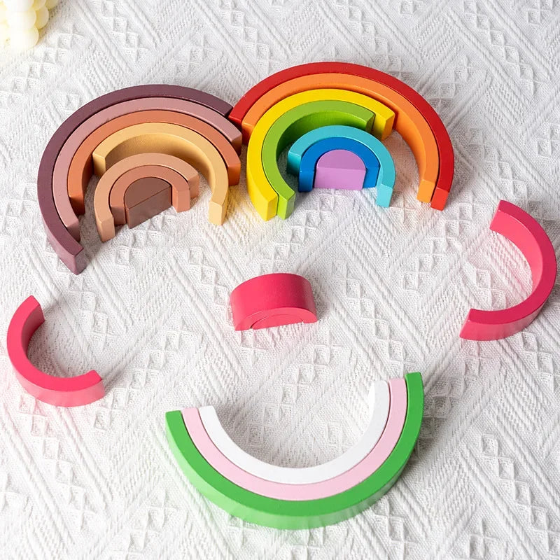 Baby Toys Rainbow Building Blocks Wooden Toys For Kids Creative Rainbow Stacker Montessori Educational Toy For Children
