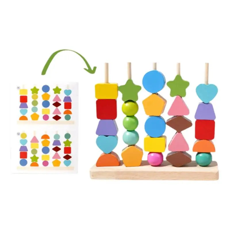Early Learning Montessori Toys; Wooden Stacking Blocks, Lacing Beads & Shape Stacker; Amazing Sequencing Gift Ideas