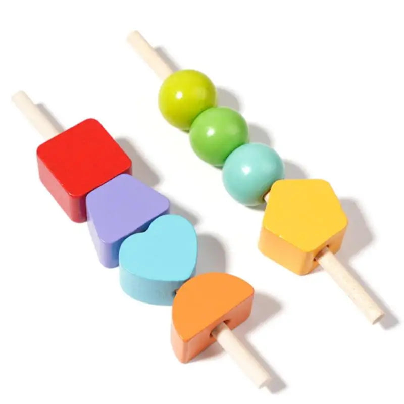 Early Learning Montessori Toys; Wooden Stacking Blocks, Lacing Beads & Shape Stacker; Amazing Sequencing Gift Ideas