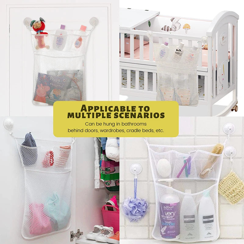 Shower Bath Toys White Pink Baby Kids Toy Storage Mesh with Strong Suction Cups Toy Bag Net Bathroom Organizer for Kids Toddlers