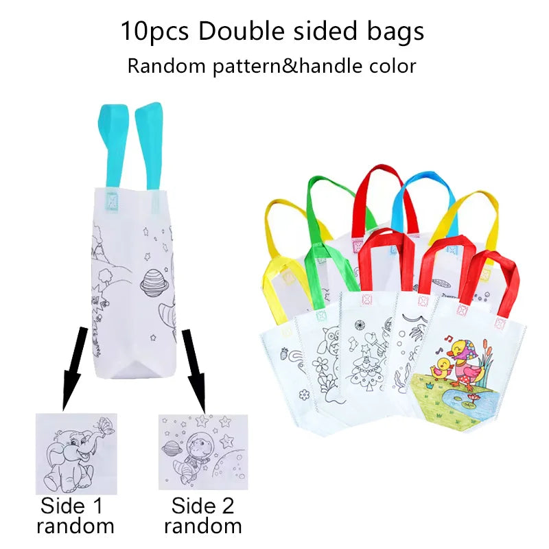 Children Drawing Toys DIY Graffiti Bag And Colored Marking Painting Non Woven Gift Bag Crafts Colorful Filling Painting Bag TMZ