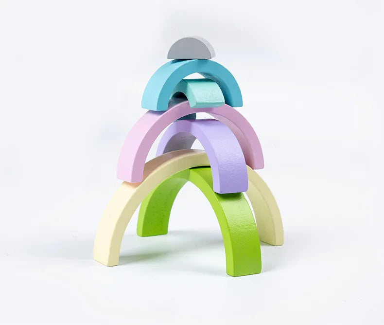 Baby Toys Rainbow Building Blocks Wooden Toys For Kids Creative Rainbow Stacker Montessori Educational Toy For Children