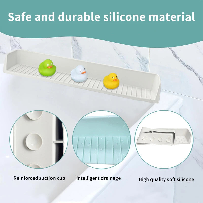 1PC Bathtub Splash Guard For Kids - Silicone Tub Side Shelf For Extra Play Space, Large Bath Toy Tray Holder