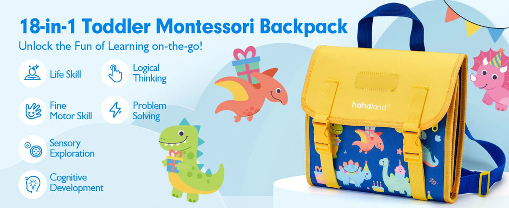 Toddler Busy Board Montessori Toys Learning Educational Activities Travel Toy Dinosaur Dress up Sensory Life Skill Backpack