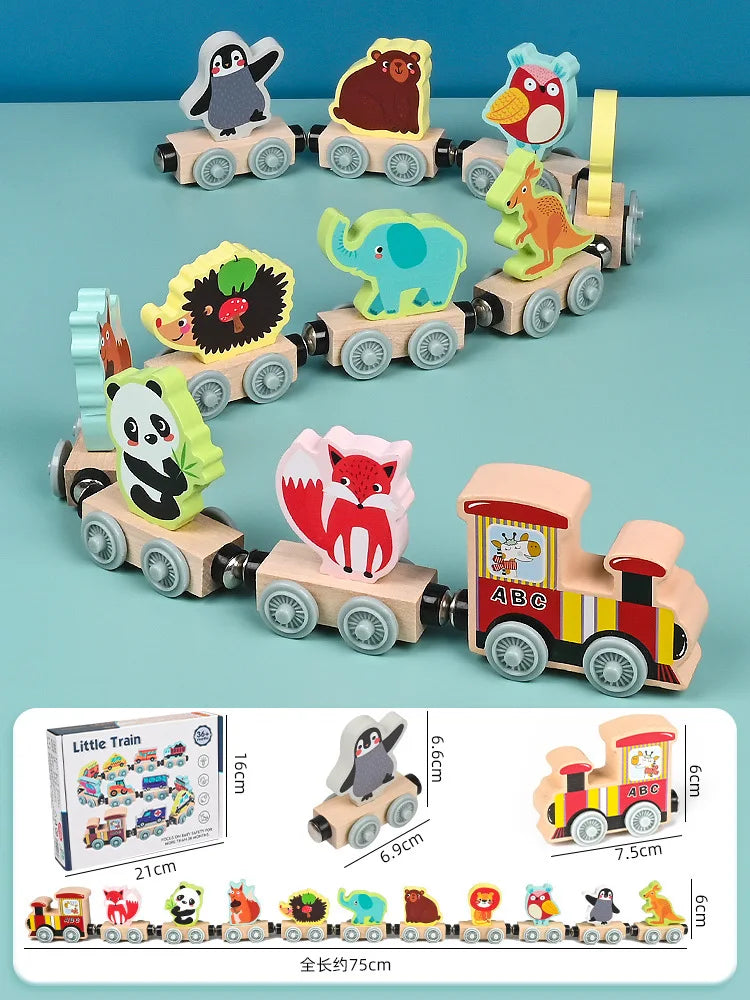 Juguetes de tren magnético de madera Montessori, juguete de animales para cognición temprana, aprendizaje, clasificación, enseñanza, coche, conjunto de dibujos animados para niños