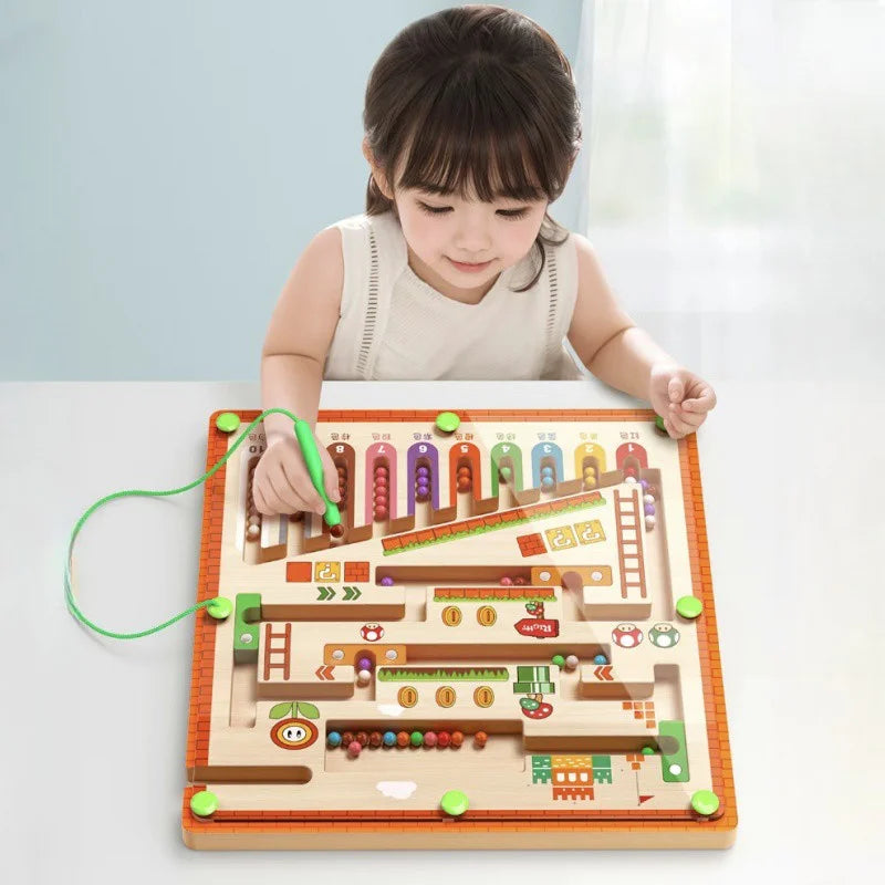 Laberinto magnético de colores y números Montessori - Juguete educativo de madera para niños, habilidades motoras finas y juego de combinación de colores