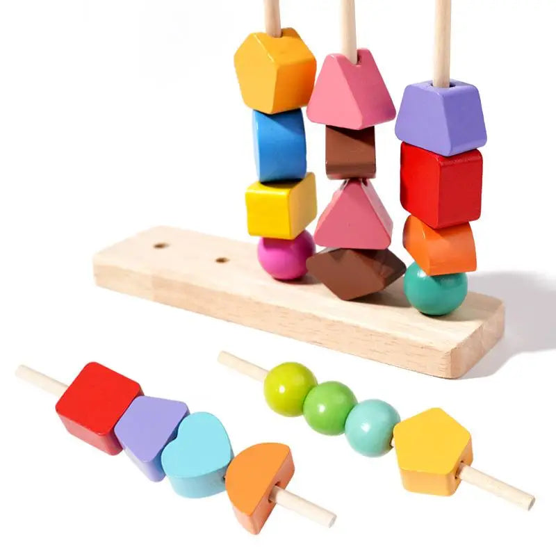 Early Learning Montessori Toys; Wooden Stacking Blocks, Lacing Beads & Shape Stacker; Amazing Sequencing Gift Ideas