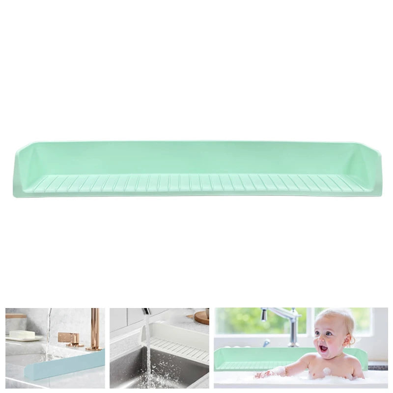 1PC Bathtub Splash Guard For Kids - Silicone Tub Side Shelf For Extra Play Space, Large Bath Toy Tray Holder