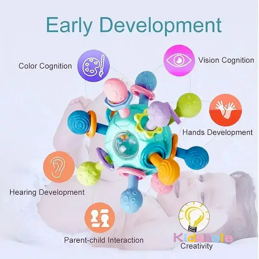 Newborn Infant Shake Grab Spin Multi Sensory Ball Toy 3 in 1 Soft Silicone Chew & Grab Toy for Babies 0-12 Months Christmas Gift