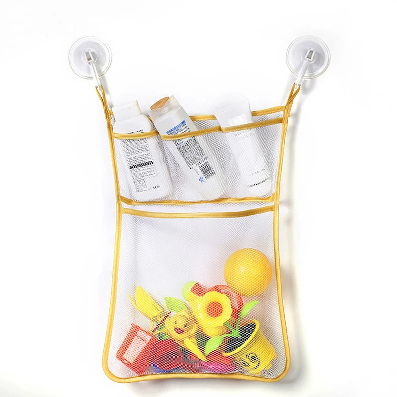 Shower Bath Toys White Pink Baby Kids Toy Storage Mesh with Strong Suction Cups Toy Bag Net Bathroom Organizer for Kids Toddlers
