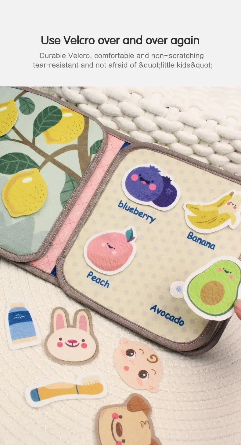 Montessori Busy Book Baby Early Education Book Animal Cognitive Cloth Books Puzzle Toy Repeated Paste Books & Sensory Toys Gifts