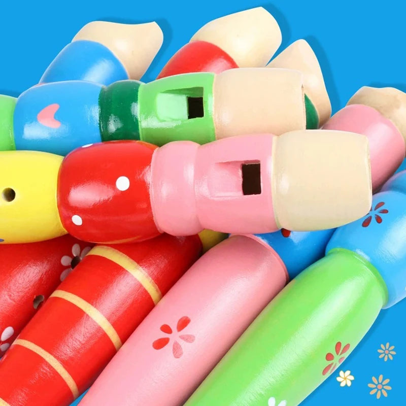 1 flauta de madera con dibujos animados, clarinete para niños, flautín de 6 agujeros, instrumentos musicales de juguete, juguetes educativos de madera para aprendizaje temprano