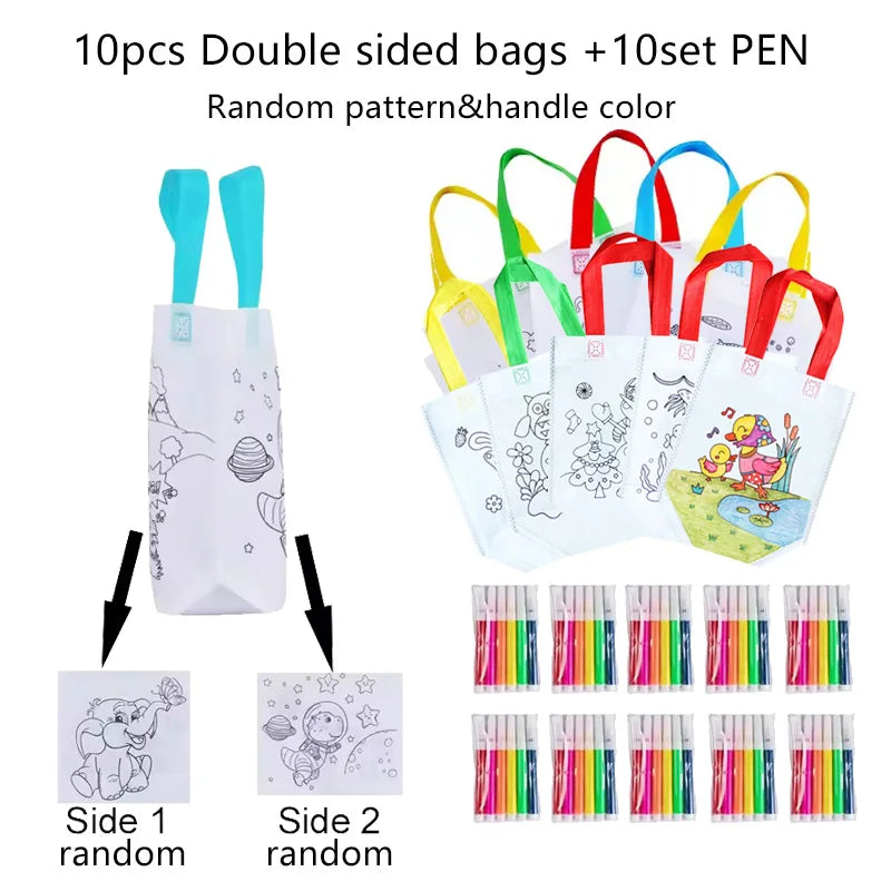 Children Drawing Toys DIY Graffiti Bag And Colored Marking Painting Non Woven Gift Bag Crafts Colorful Filling Painting Bag TMZ