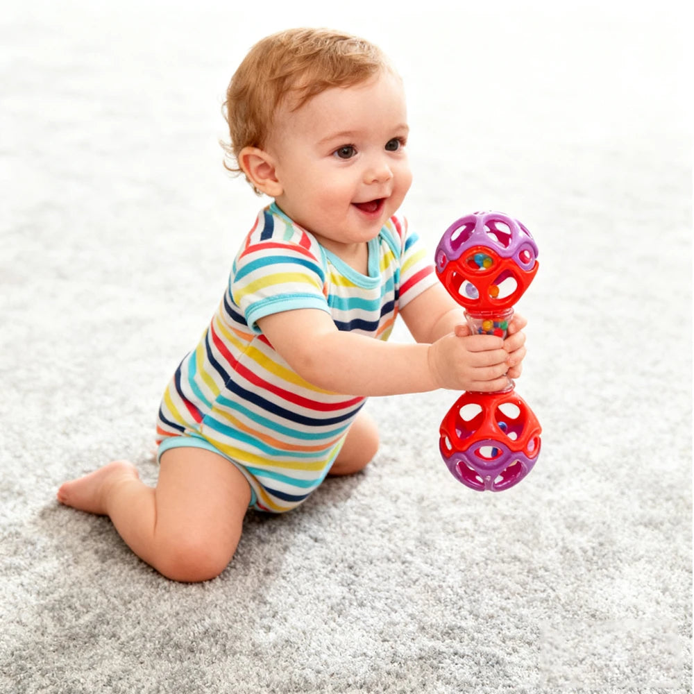 Baby Teething & Grasping Toy, Soft Rubber Rattle Ball for Sensory Development, Ideal Holiday Gifts for Newborns