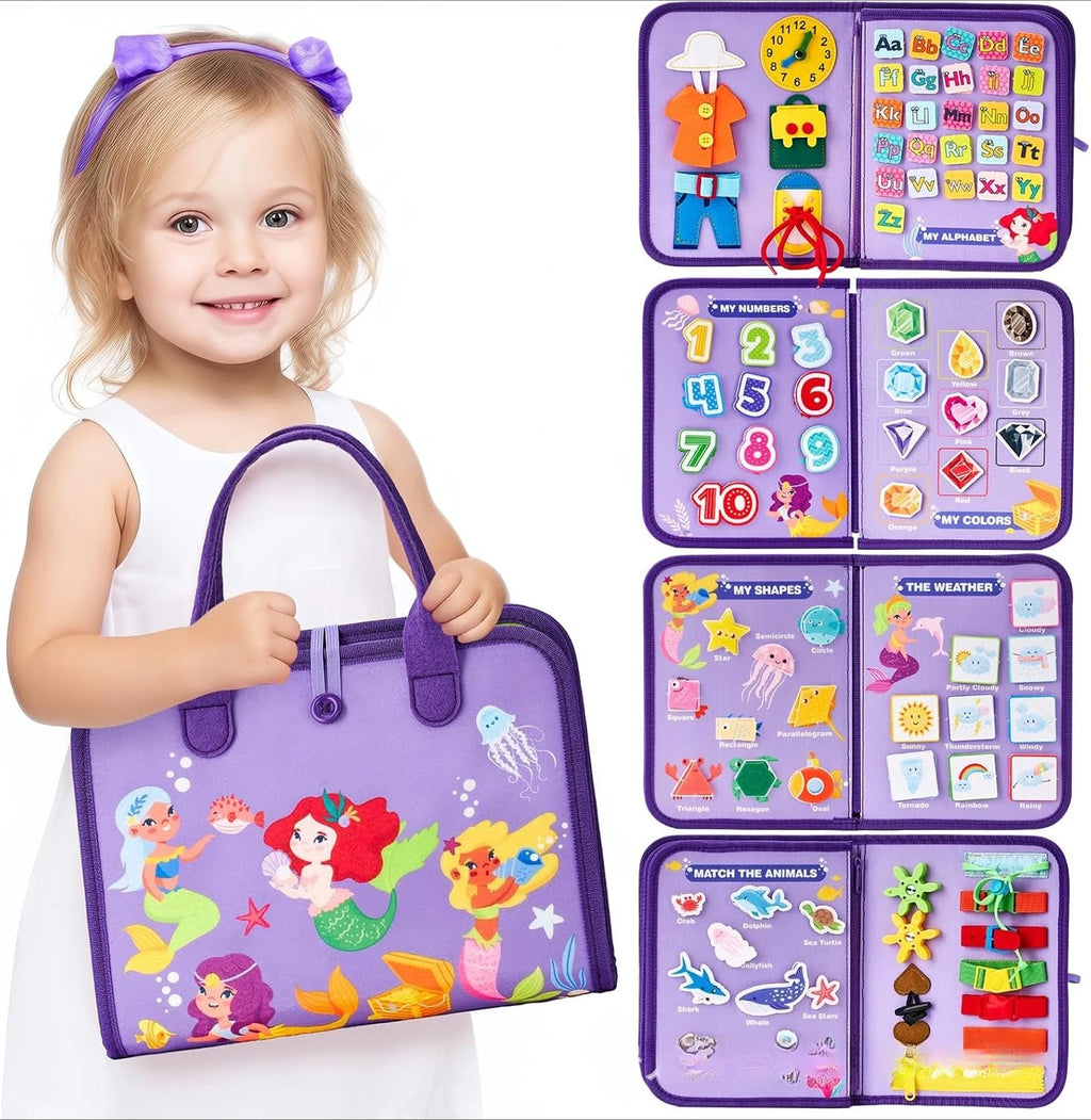 Toddler Busy Board Montessori Toys Learning Educational Activities Travel Toy Dinosaur Dress up Sensory Life Skill Backpack