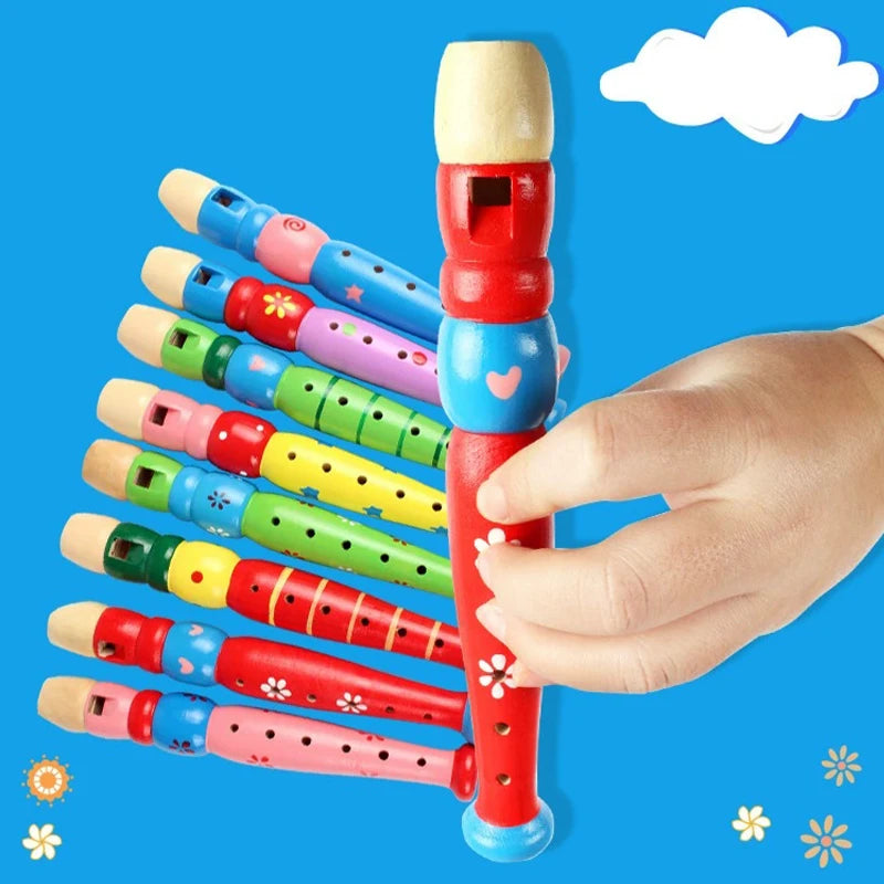 1 flauta de madera con dibujos animados, clarinete para niños, flautín de 6 agujeros, instrumentos musicales de juguete, juguetes educativos de madera para aprendizaje temprano