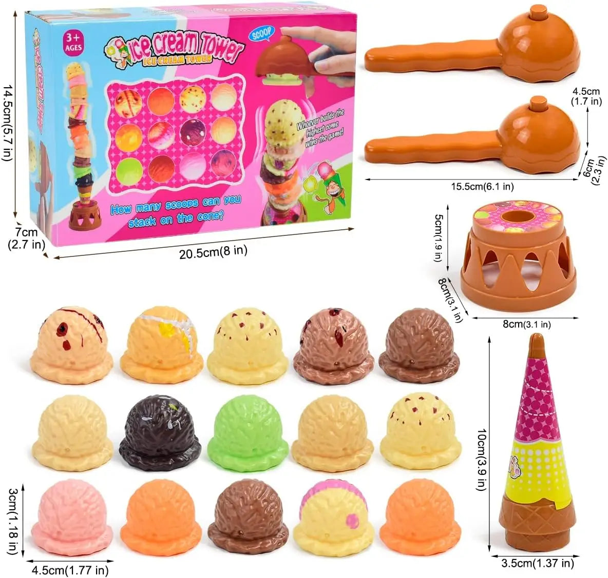 20Pieces Ice Cream Play Set with Two Scoops for Toddlers 3-5,  Montessori Pretend Play Toys, Preschool Learning Activities,gift