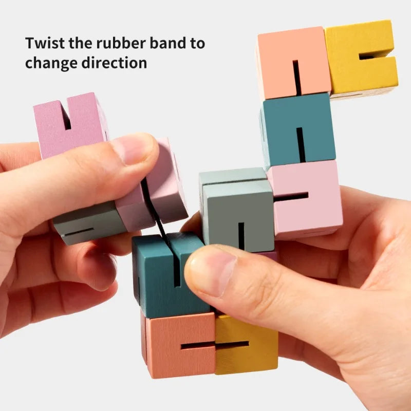 Wooden Twisty Blocks Montessori Puzzle Toy Exercises Babies' Color Sensory Finger Dexterity Thinking Creative Abilities Toys